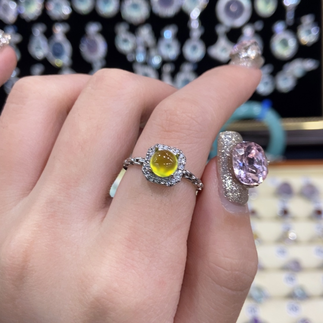 蛇纹石玉银S925镶嵌戒指