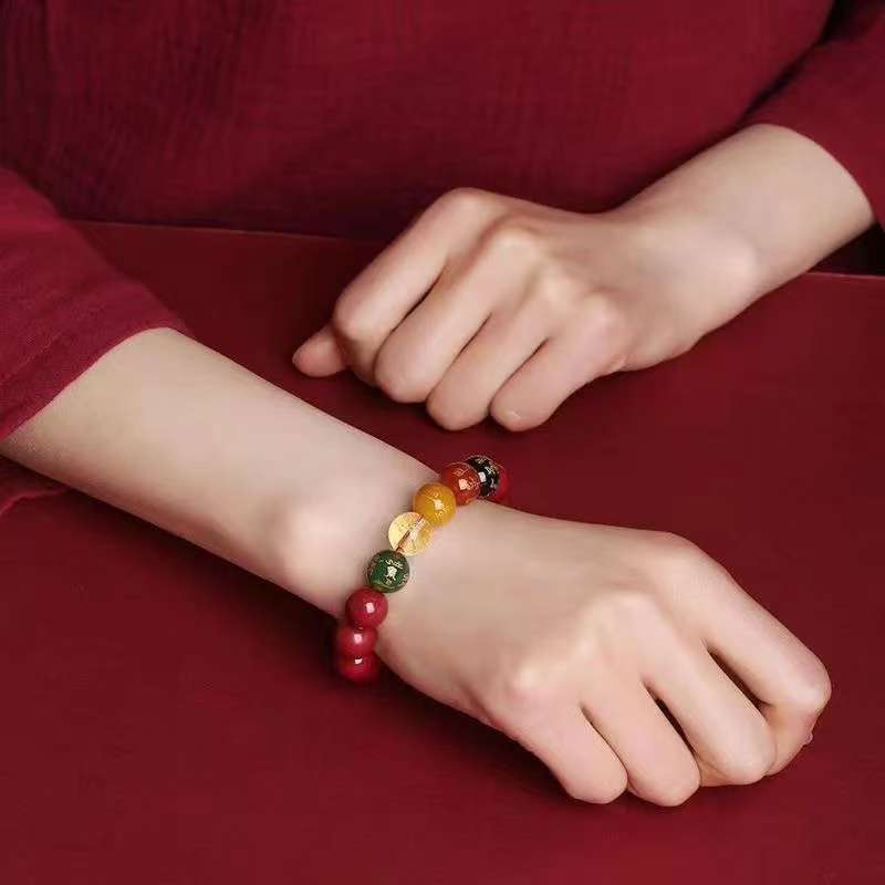 含辰砂工艺品正品朱砂手串保真紫金砂男女款五路彩珠手链