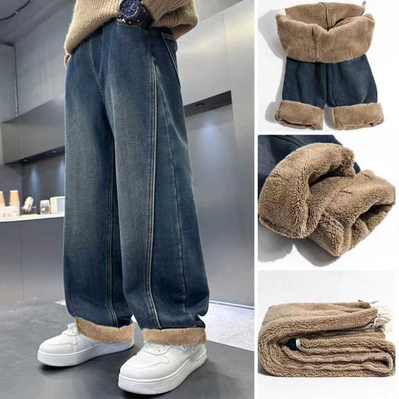 【一件过冬】童装男童牛仔裤一体绒冬季新款中大童冬季加绒加厚裤子