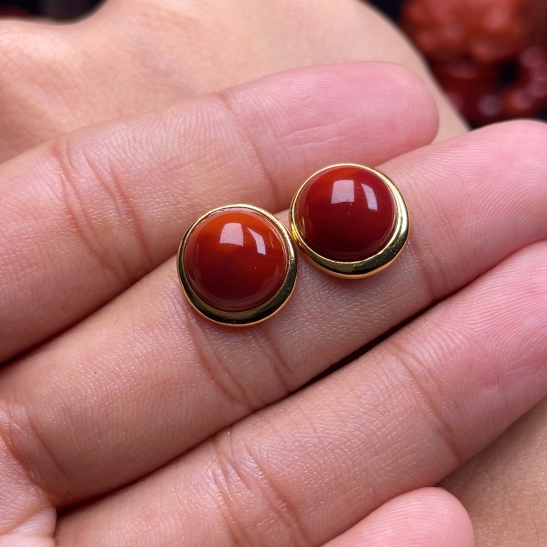 南红玛瑙珠宝奇石银S925镶嵌?****?耳钉