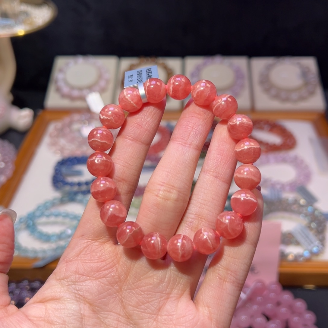 菱锰矿（红纹石）手串未镶嵌10m宠粉福利蕾丝纹红纹石