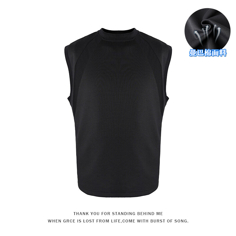 曼巴棉220克背心男外穿打底衫运动健身篮球坎肩砍袖宽肩无袖t