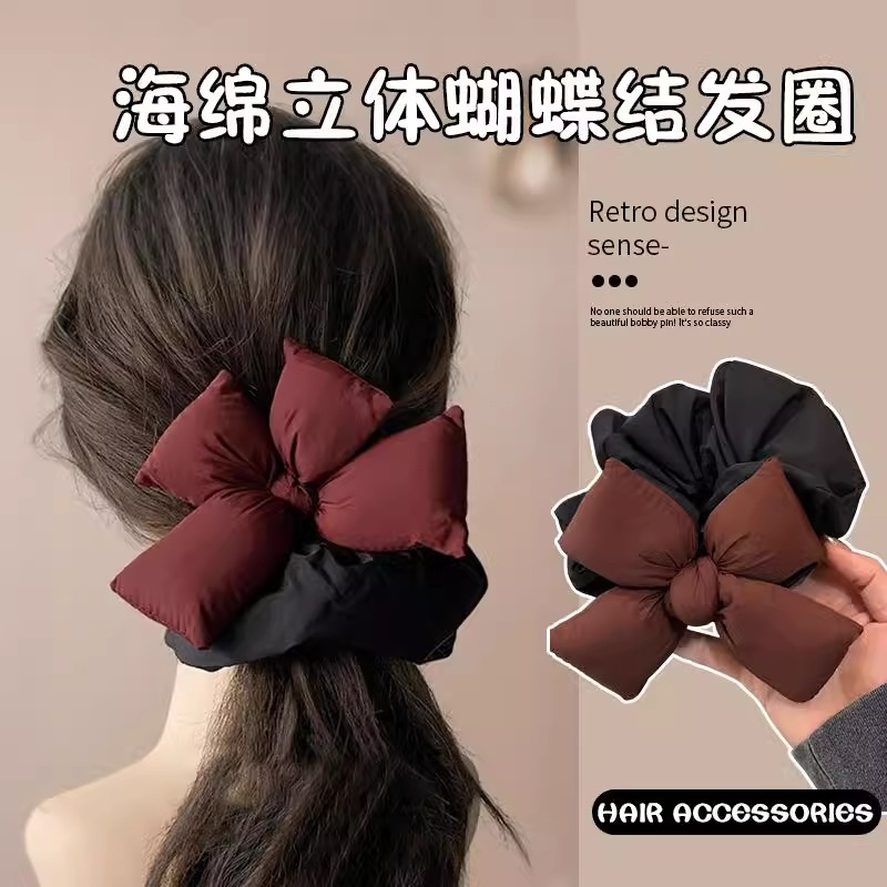 可爱海绵立体蝴蝶结扎头发大肠发圈女发绳头绳新款耐用发饰