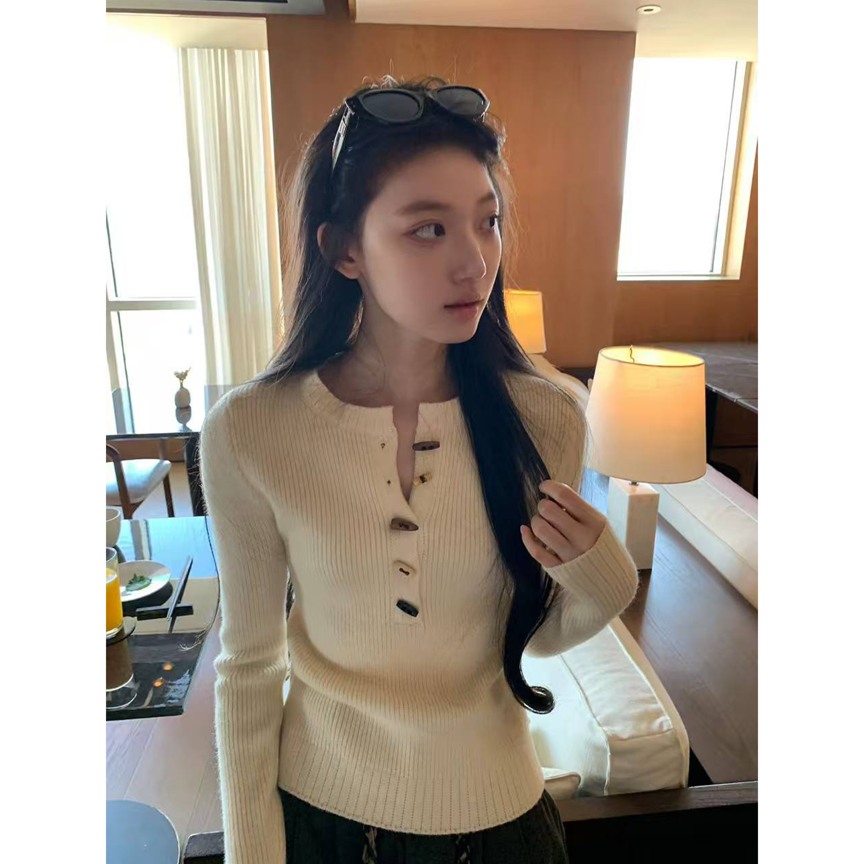 纽扣简约风毛衣针织秋冬打底衫百搭冬上新 C 9928#