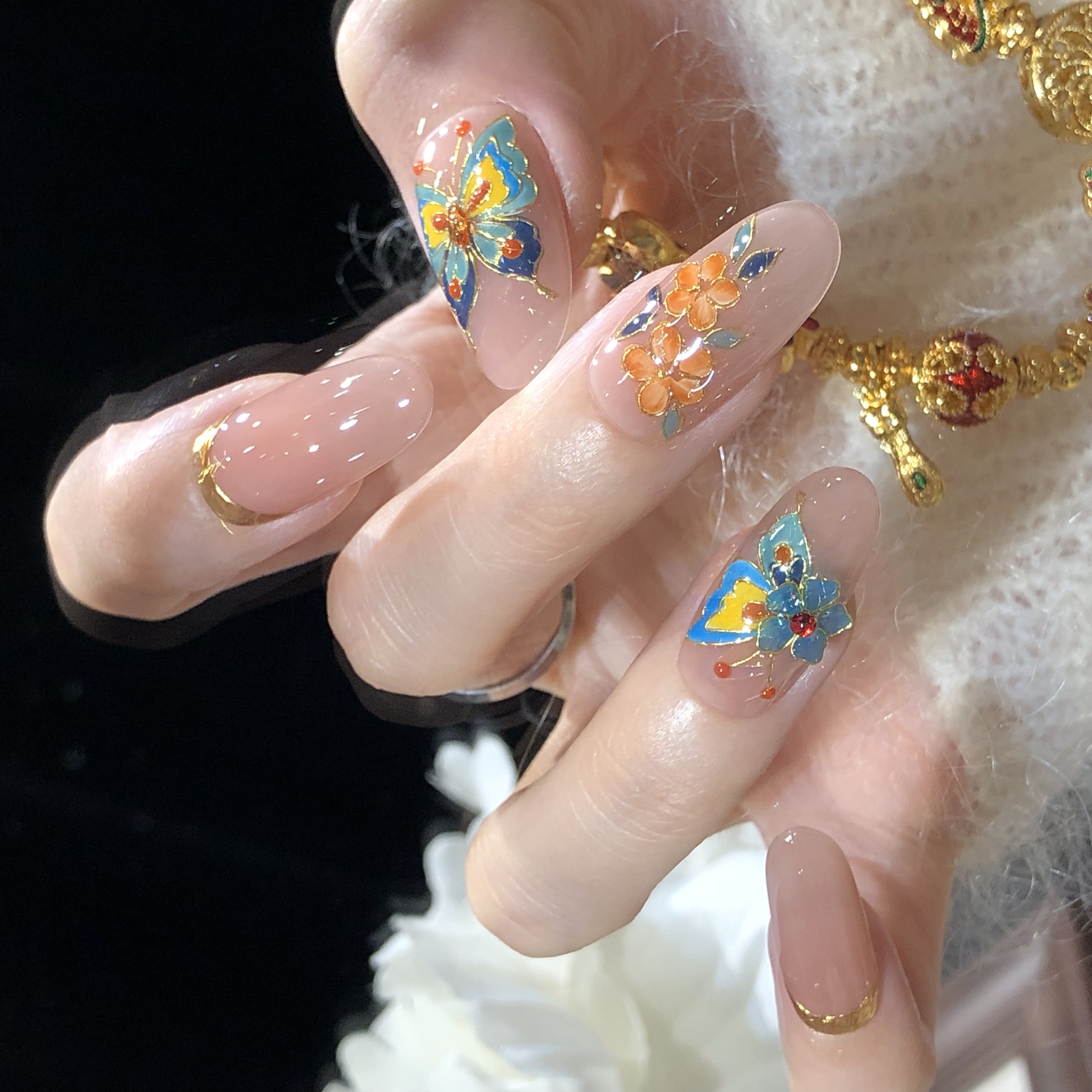 喵公子 【珐琅彩蝶】【非遗掐丝华子钻设计师款】纯手工穿戴甲