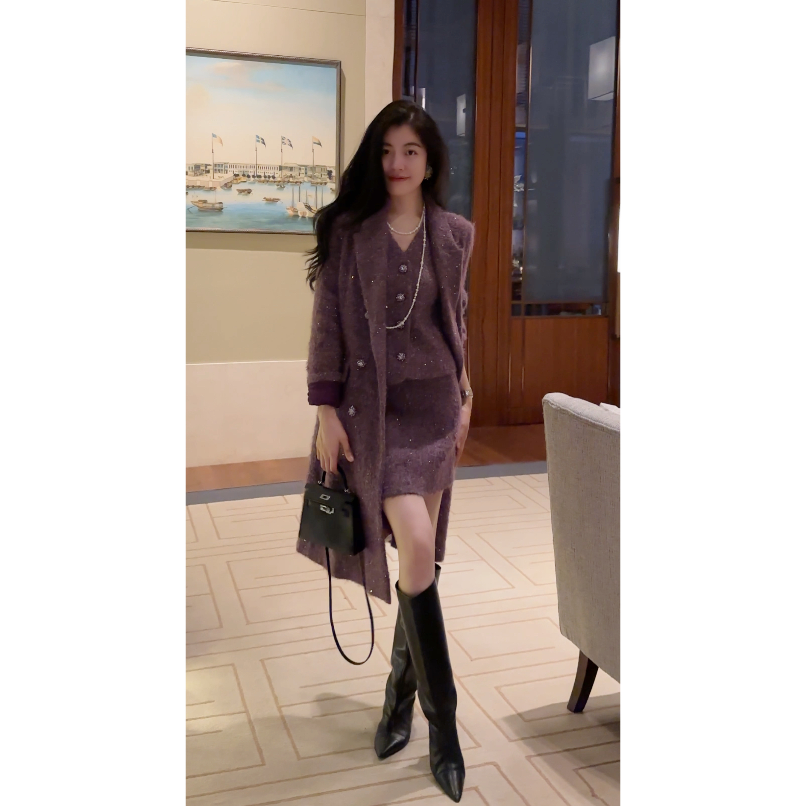 【N·COU】25冬新款【紫定美丽】贵气小香风马甲套装DY79932