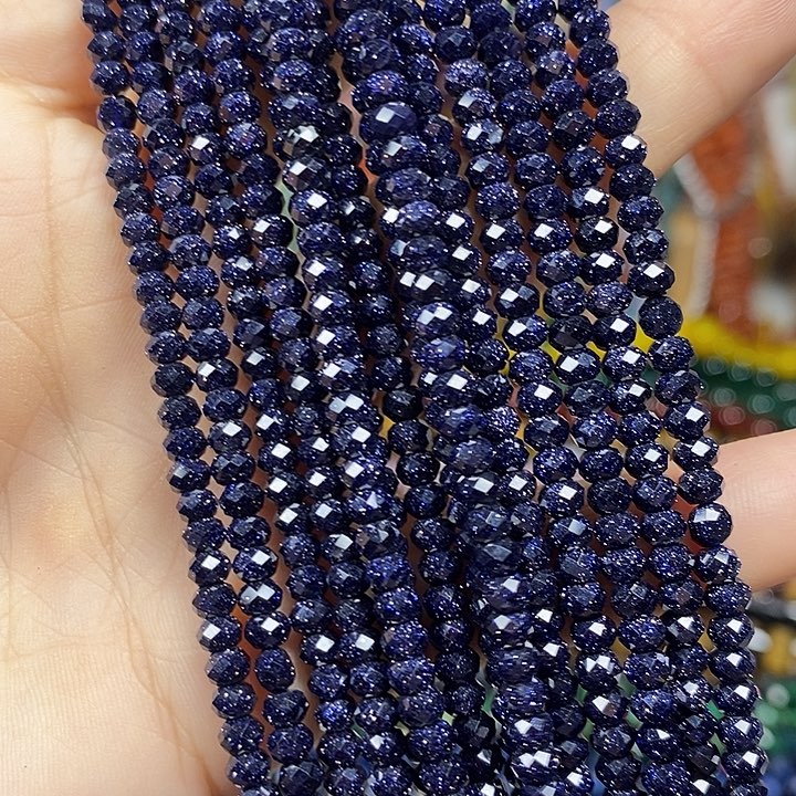 玛瑙/玉髓未镶嵌珠宝半成品蓝沙切面车轮卡4mm一条（2单飞）