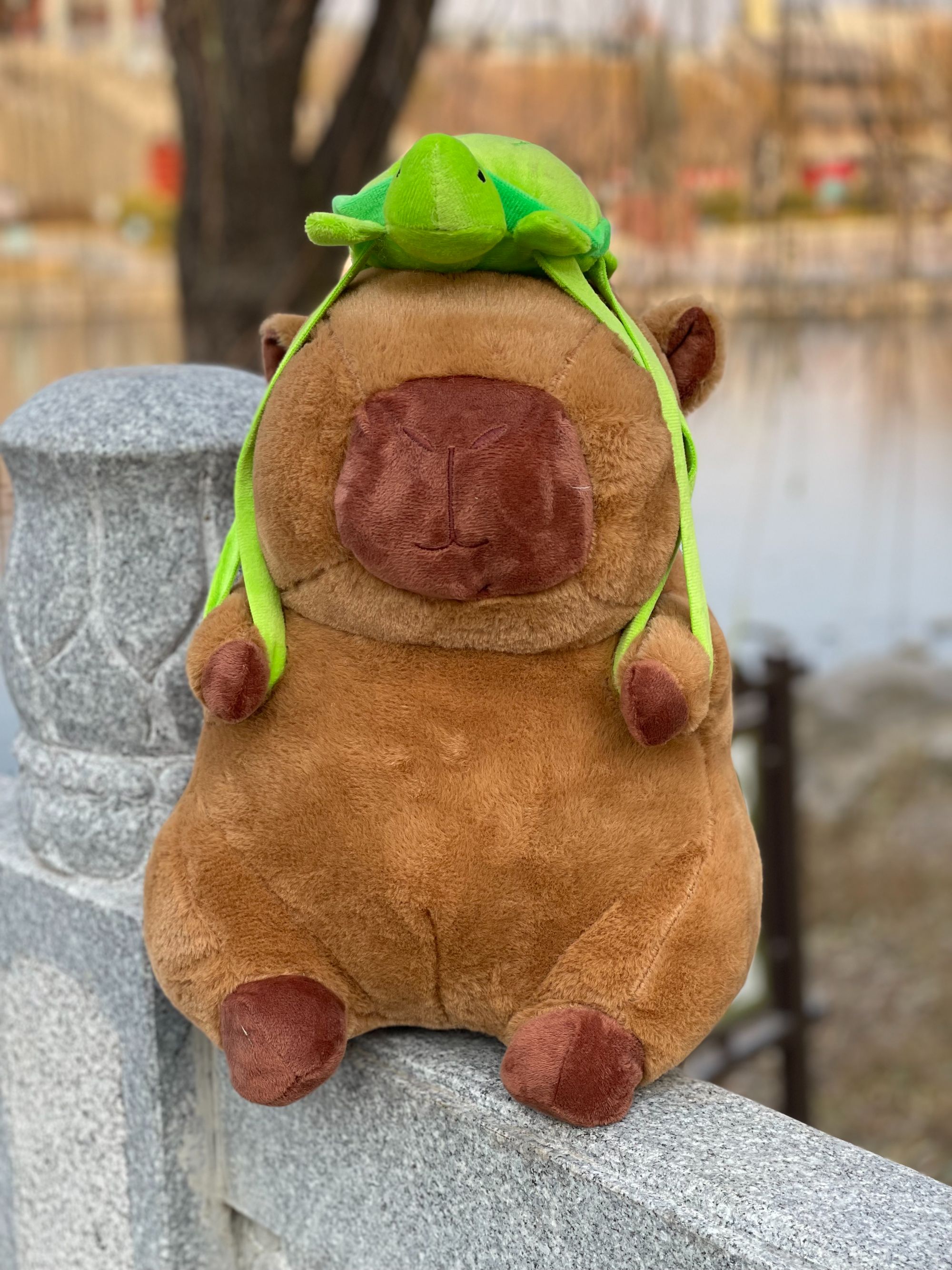 乌龟卡皮巴拉乌龟背包卡皮巴拉毛绒玩具一个 40cm【手工误差2-3cm】