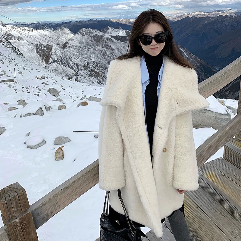 冬季长款呢大衣宽松翻领设计风衣外套(直播为准）