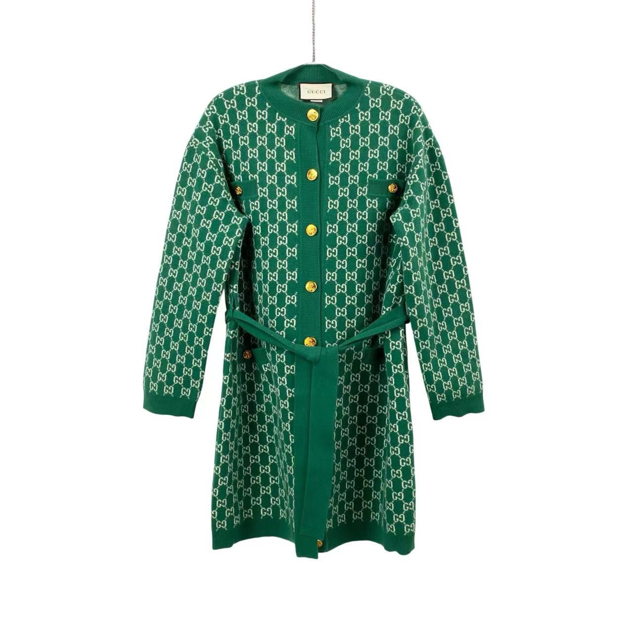 95新 GUCCI/古驰  yy0133 双g满印拼色羊毛针织外套 s码