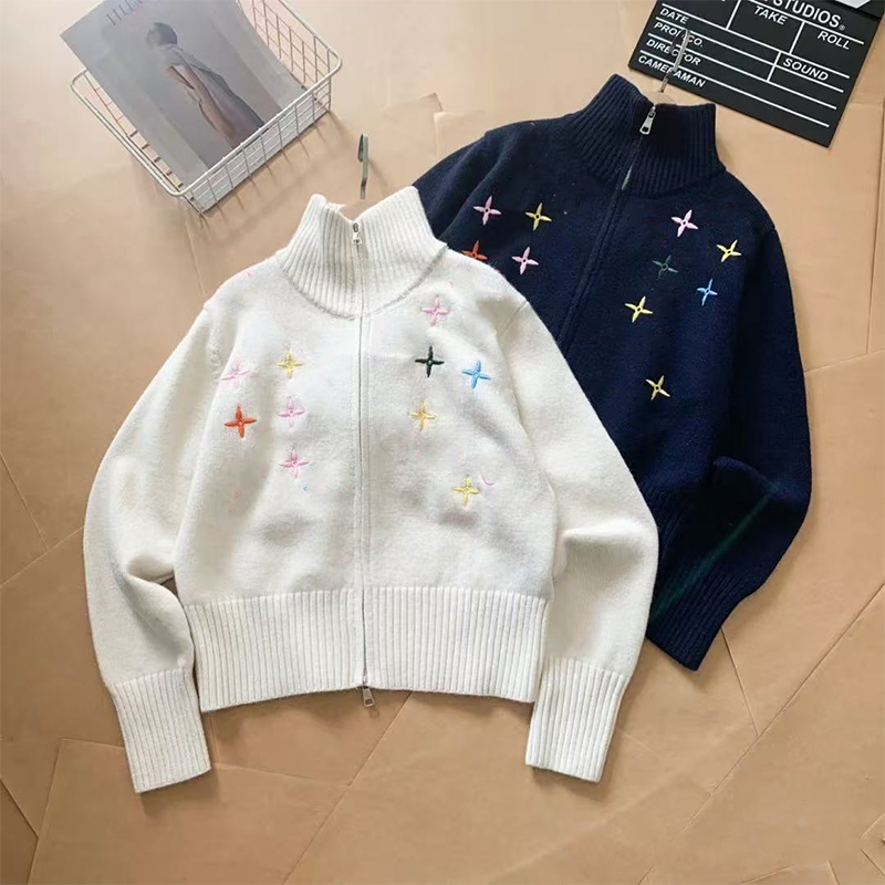 《316》南油高定时尚百搭女装重工刺绣拉链长袖针织休闲外套