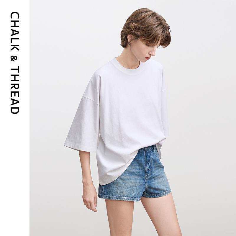 CHALK&THREADoversized圆领落肩短袖纯棉T恤