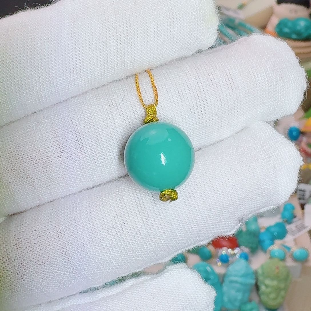 绿松石未镶嵌珠宝奇石玉华绿圆珠