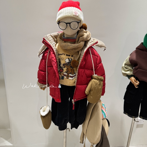 【W+原创】冬季儿童韩版宽松手塞棉棉服连帽外套 25TZ008