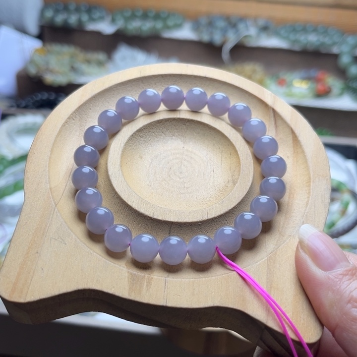 和田玉未镶嵌手链8mm烟紫圆珠