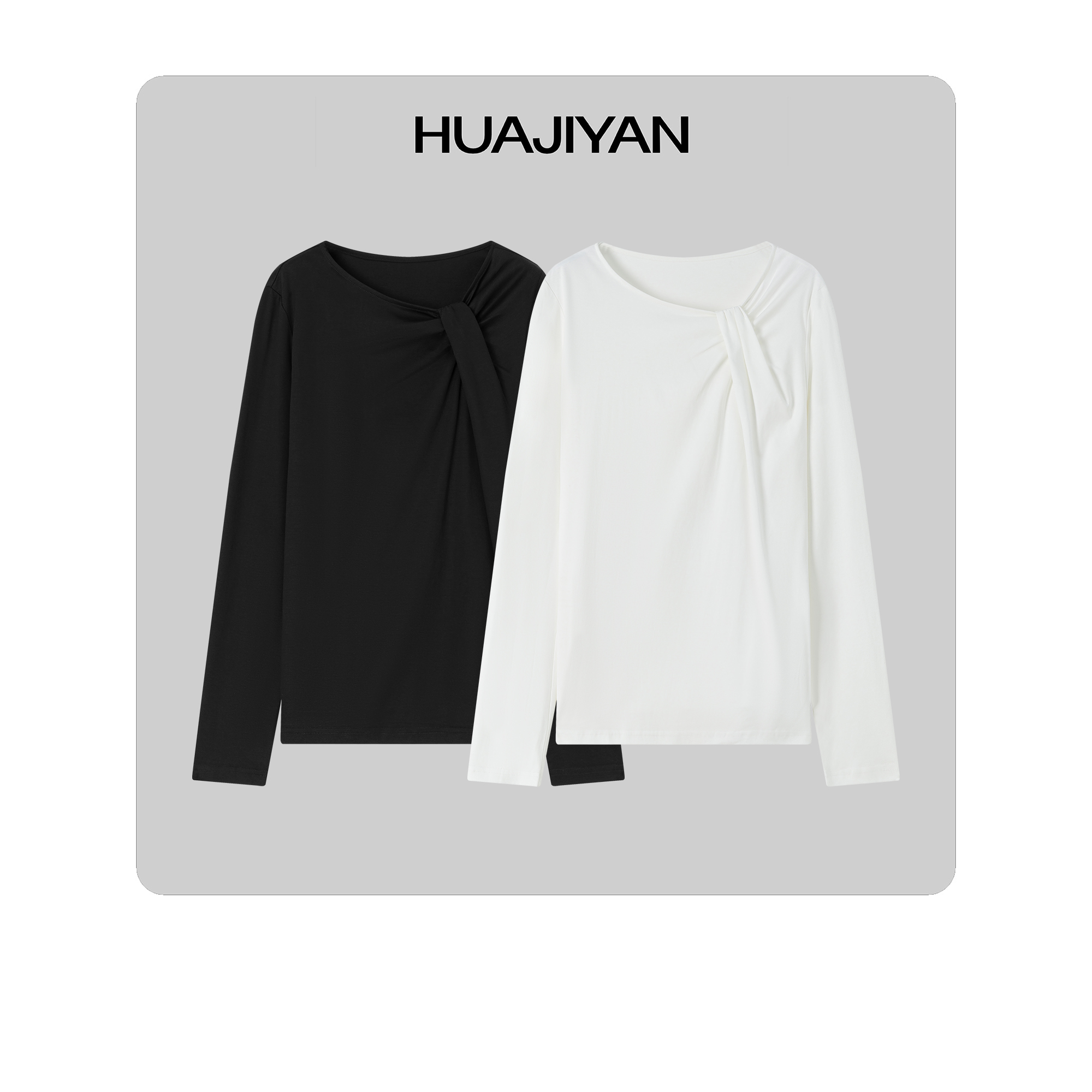 华吉言/HUAJIYAN【蜻蜓】蚕丝不对称设计感圆领T恤