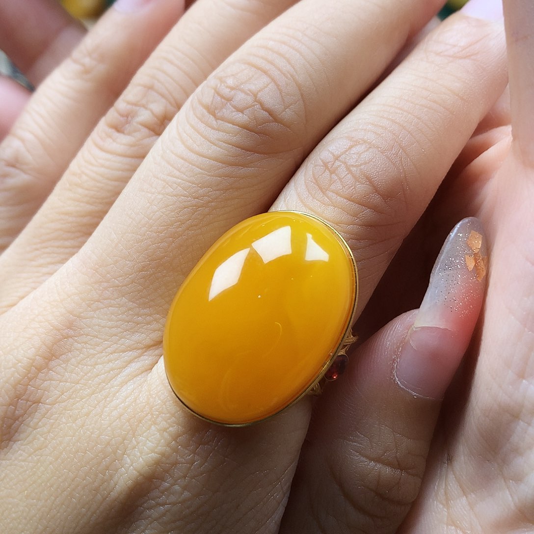 蜜蜡戒指银S925镶嵌戒指