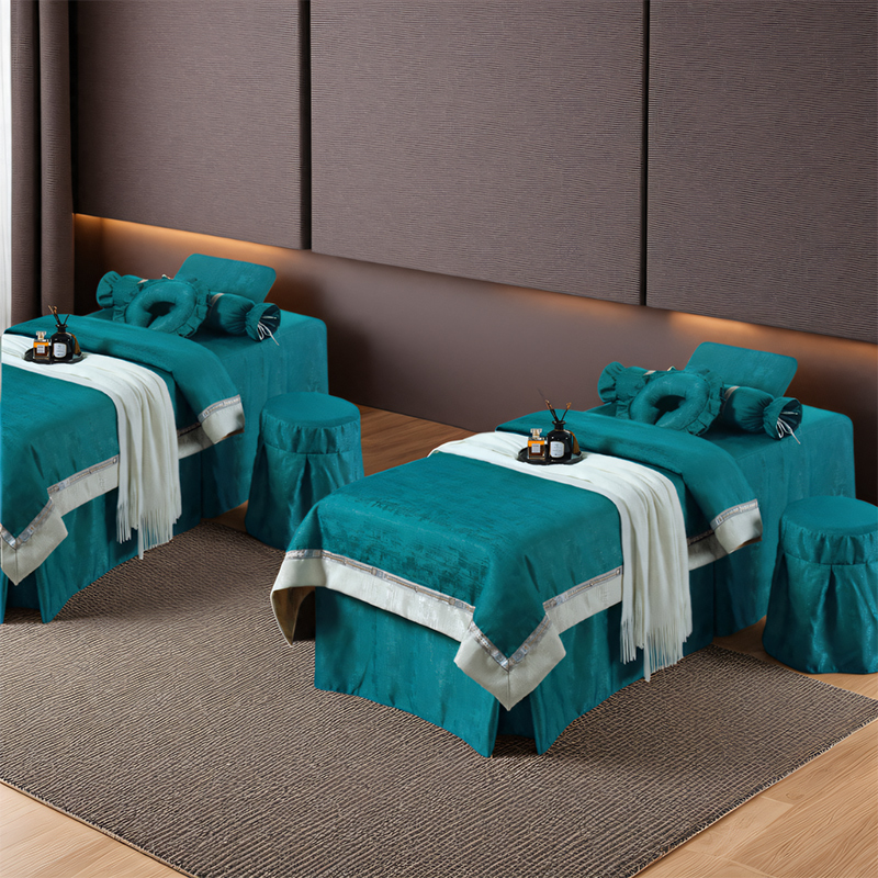 欧式轻奢美容床罩四件套纯色美容院专用美体按摩纹绣床床套印店名