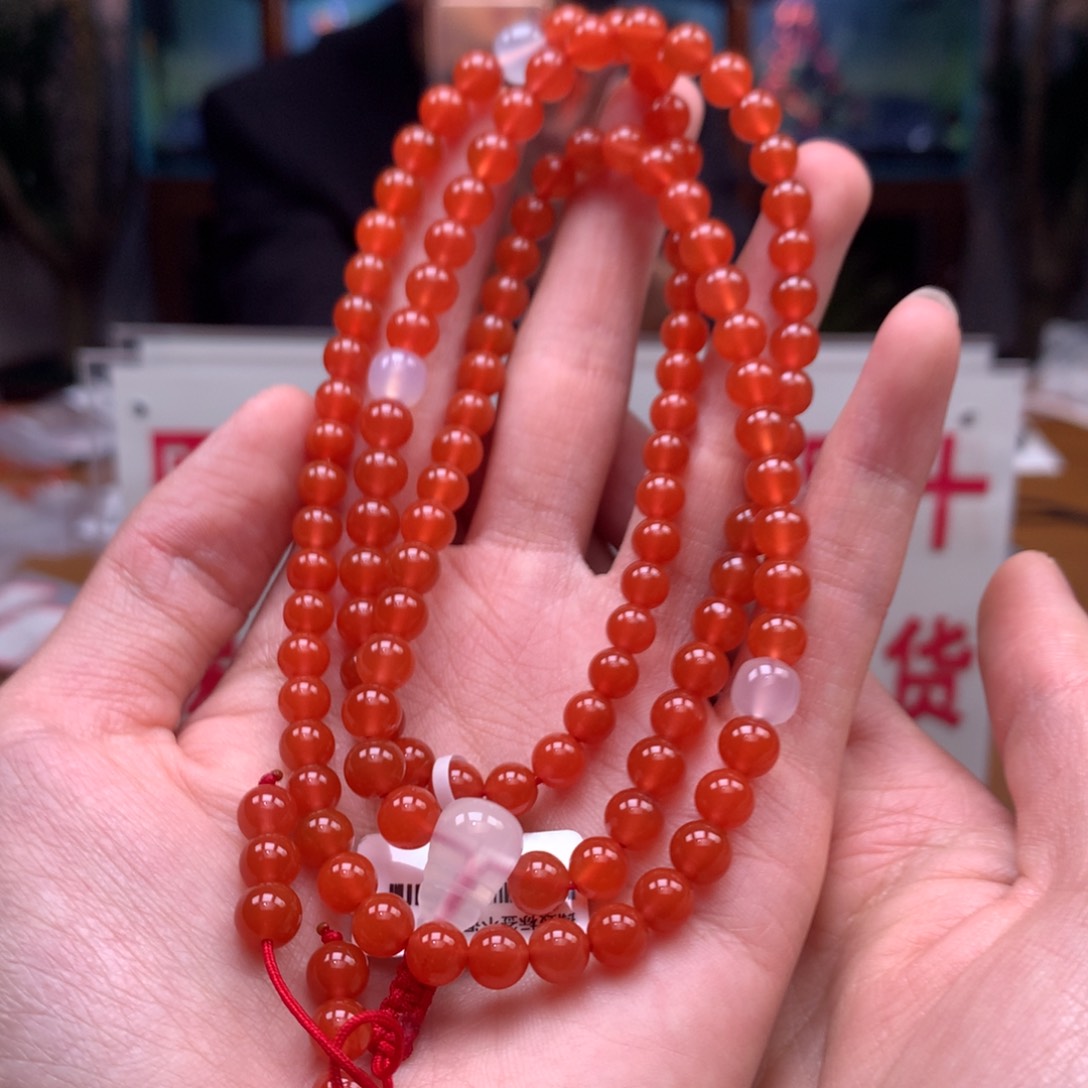 南红玛瑙108串未镶嵌河湾冰红货头6mm+