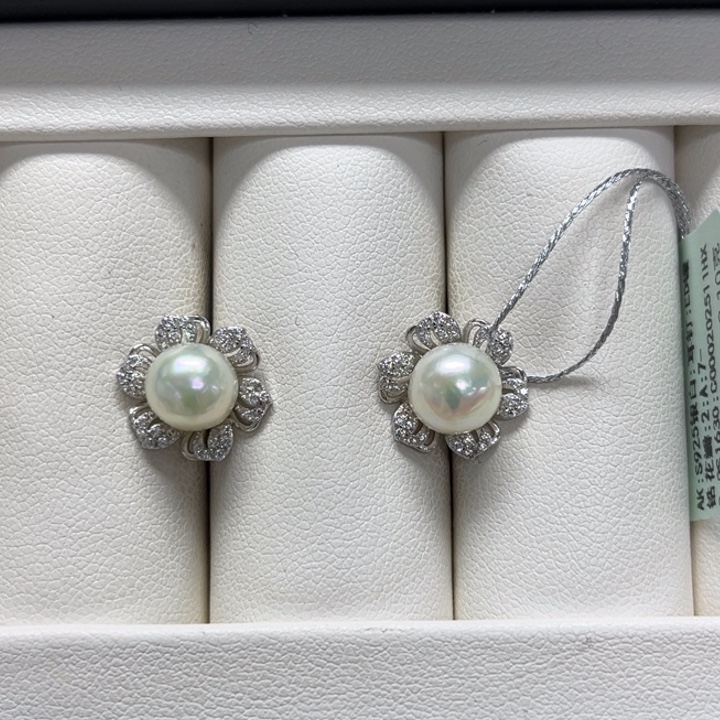 耳饰银S925镶嵌海水珍珠AK 7-8mm 6号