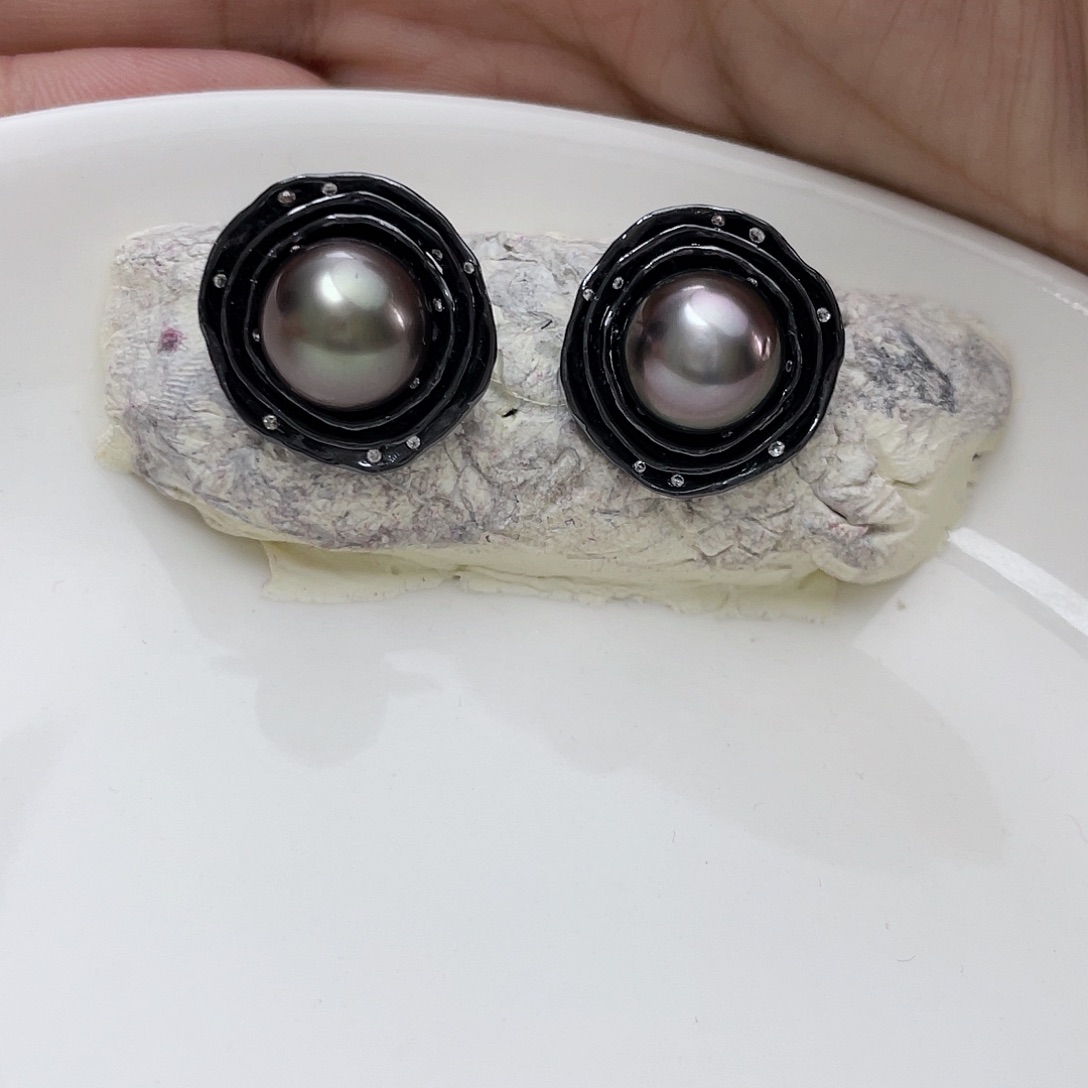 海水珍珠耳饰银S925镶嵌