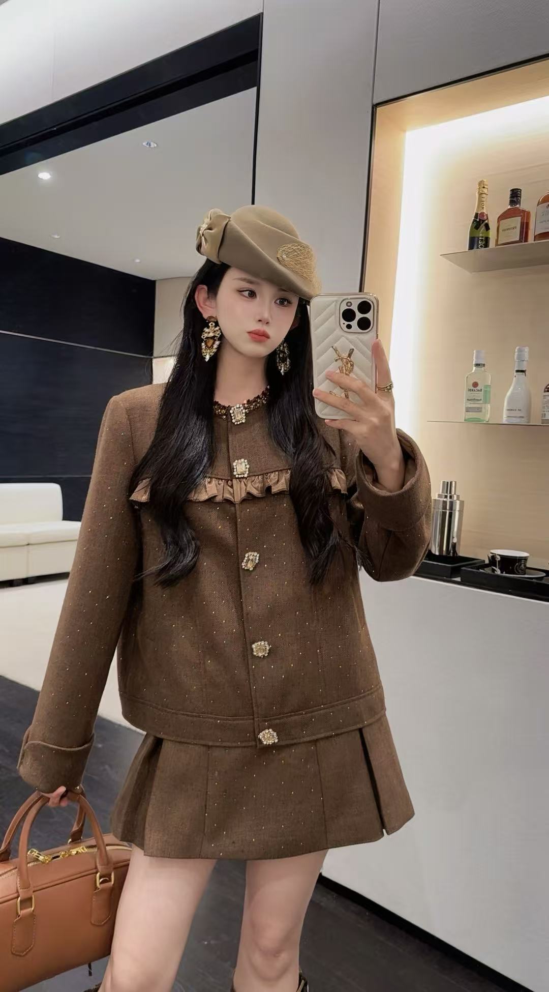 【焦糖拿铁】郭郭原创2025秋季新款美拉德精致显瘦上衣半裙套装