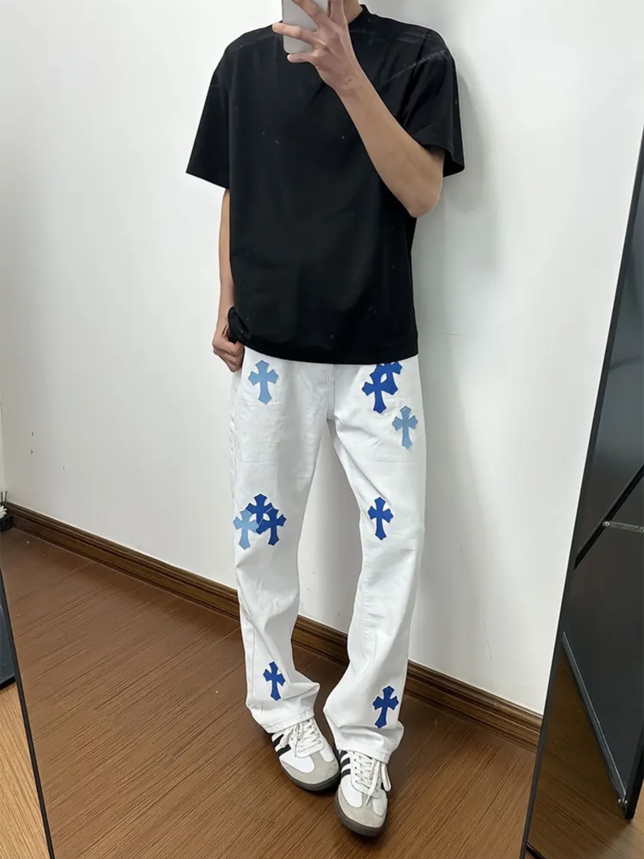 【烙印】轻奢男女款潮牌复古美式复古十字架裤子痞帅高级感直筒裤