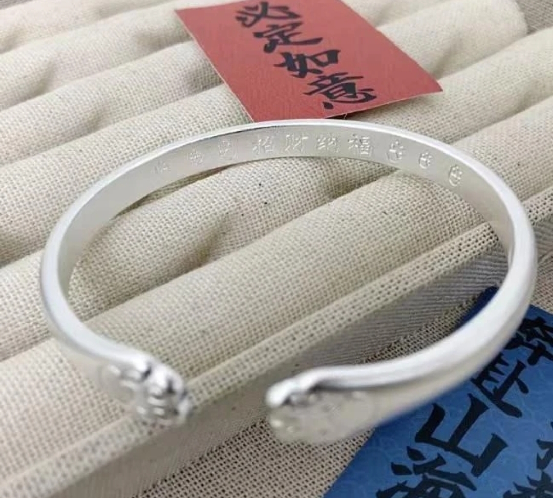足银手镯 【七七】古法银手镯女款纯银年轻款9999足银猫爪