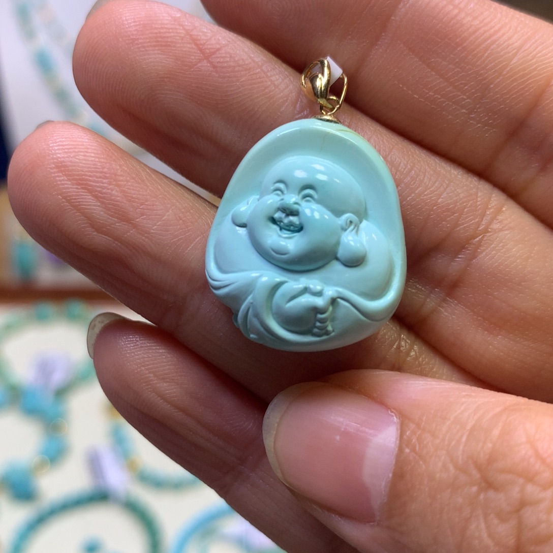 绿松石18K金镶嵌吊坠