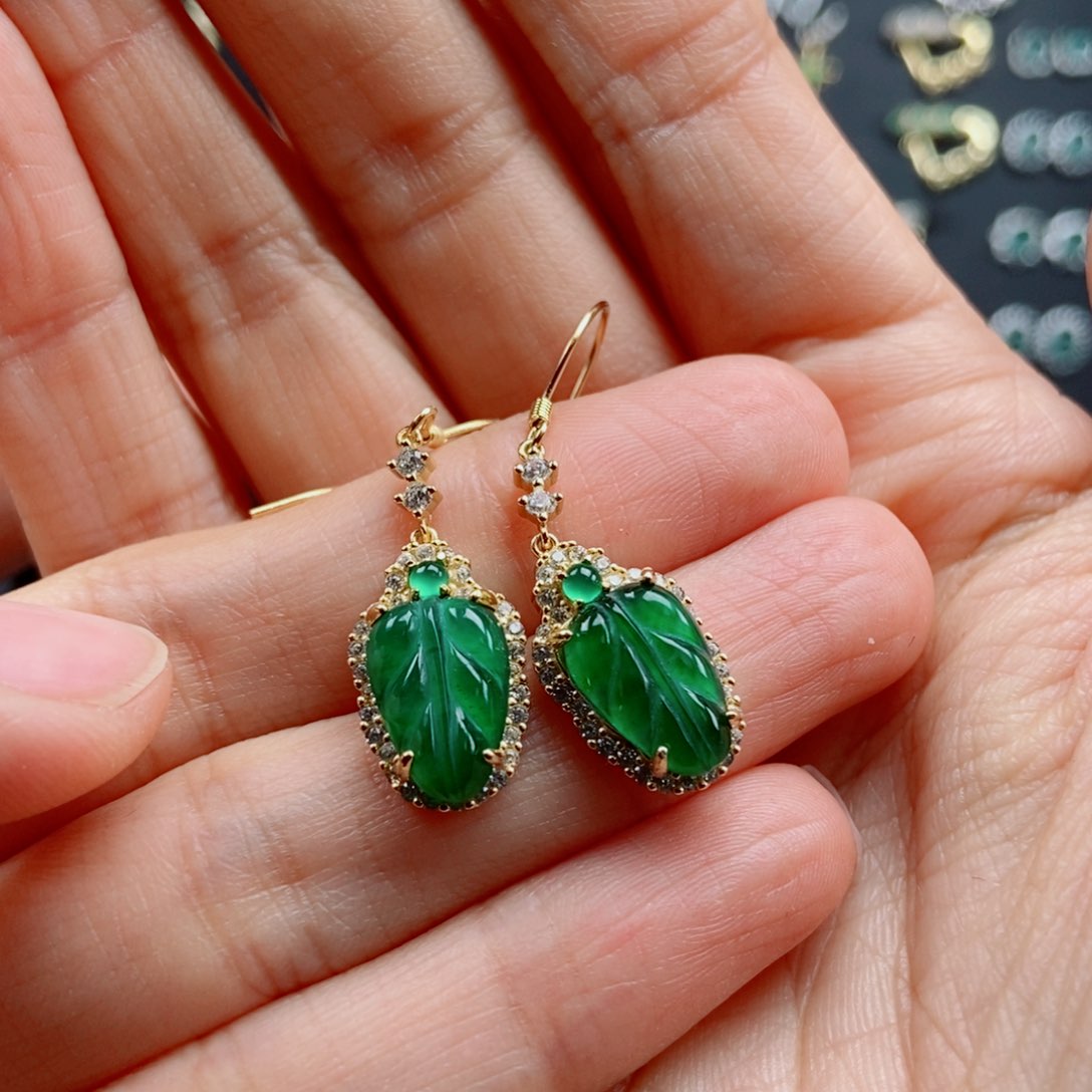 翡翠耳饰银S925镶嵌千**雪翡翠首饰