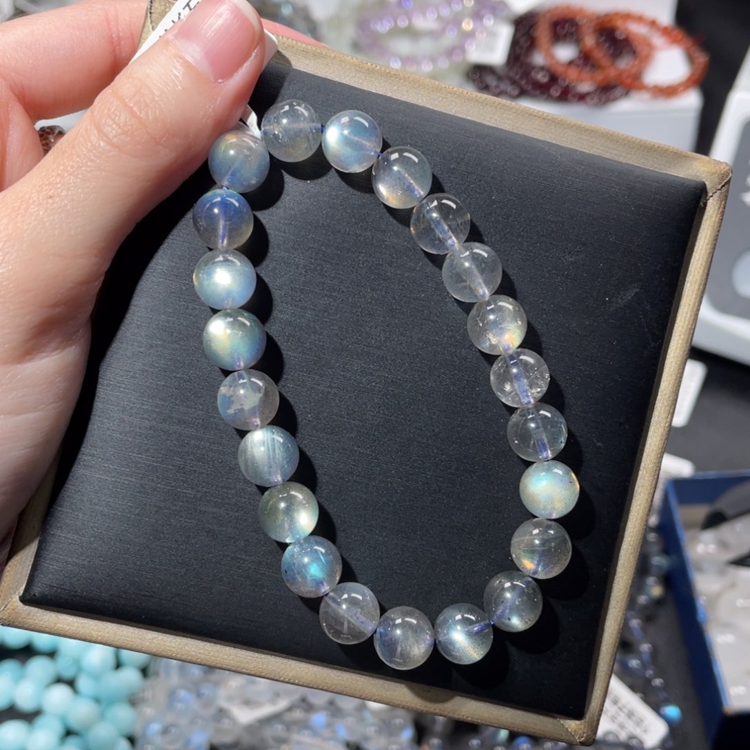 长石手链未镶嵌加拿大彩光灰月光9m+