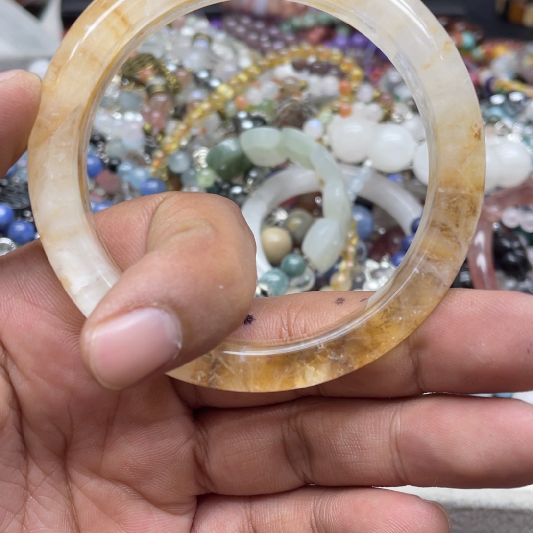 烟晶手链银S800镀金镶嵌