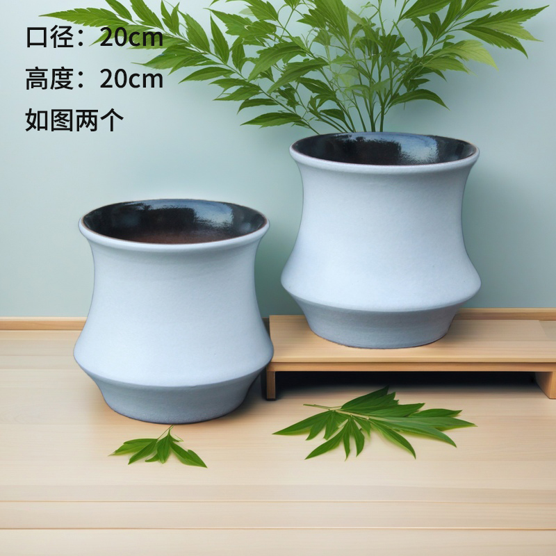手工粗陶白色花盆透气大口径绿植多肉专用陶瓷盆景口径20高度20