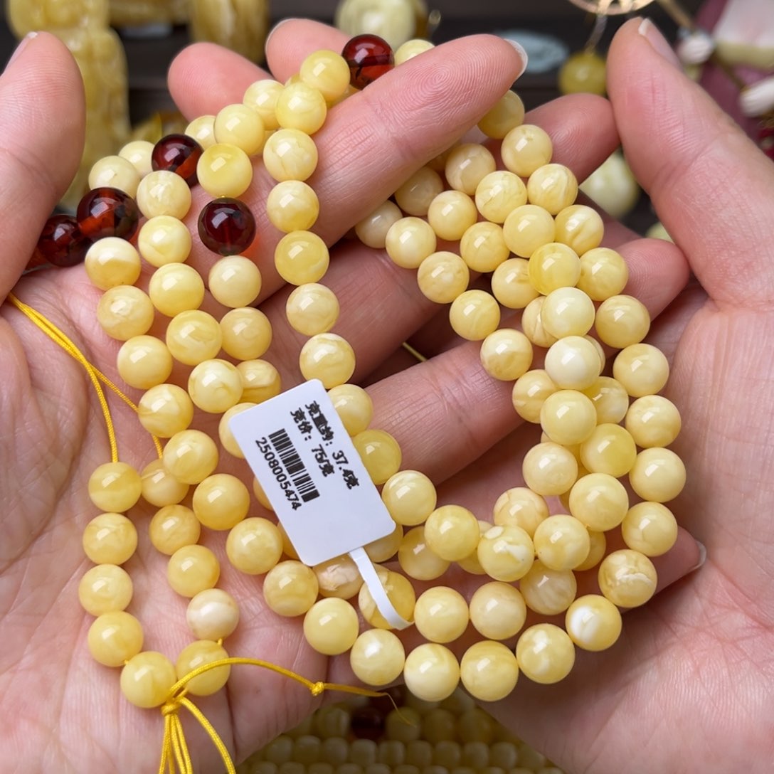 蜜蜡颈饰未镶嵌8圆珠108浓白蜡妖花