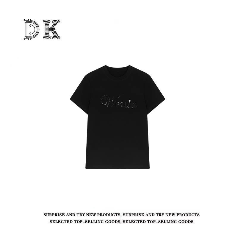 DK 2025夏季 简约设计时尚休闲百搭烫钻字母圆领短袖T恤 91362