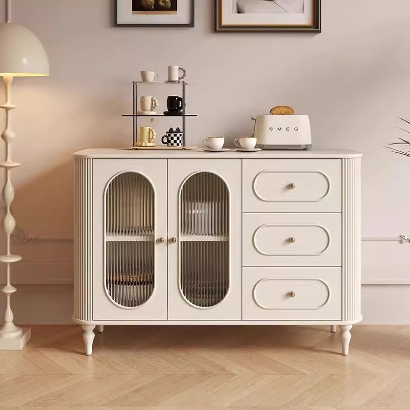 法式复古实木餐边柜美式玄关柜小户型桦木储物靠墙收纳圆角边柜