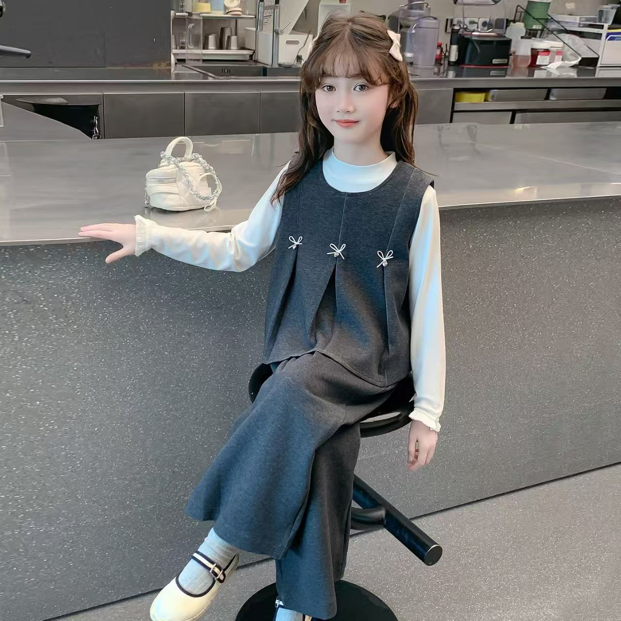 秋季女孩春秋羊角扣少女童风套装法式连衣裙休闲女时尚