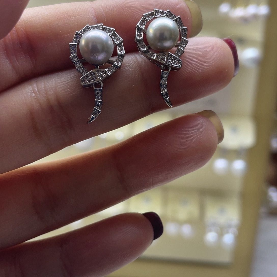 耳饰银S925镶嵌海水珍珠