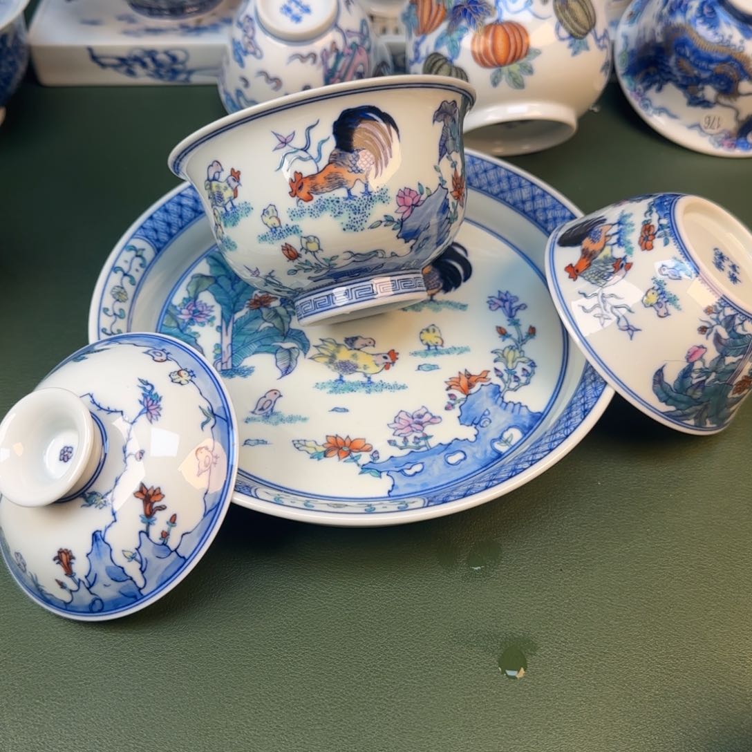 彦祖纯手工手绘茶具鸡三件套