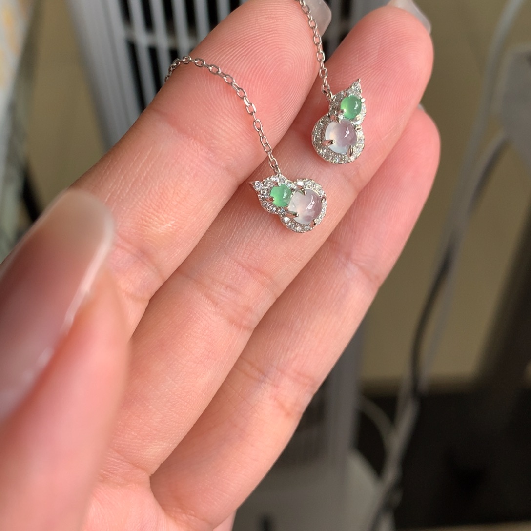 翡翠银S925镶嵌吊坠(不含链)耳钉