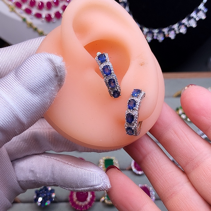 蓝宝石耳饰银S925镶嵌