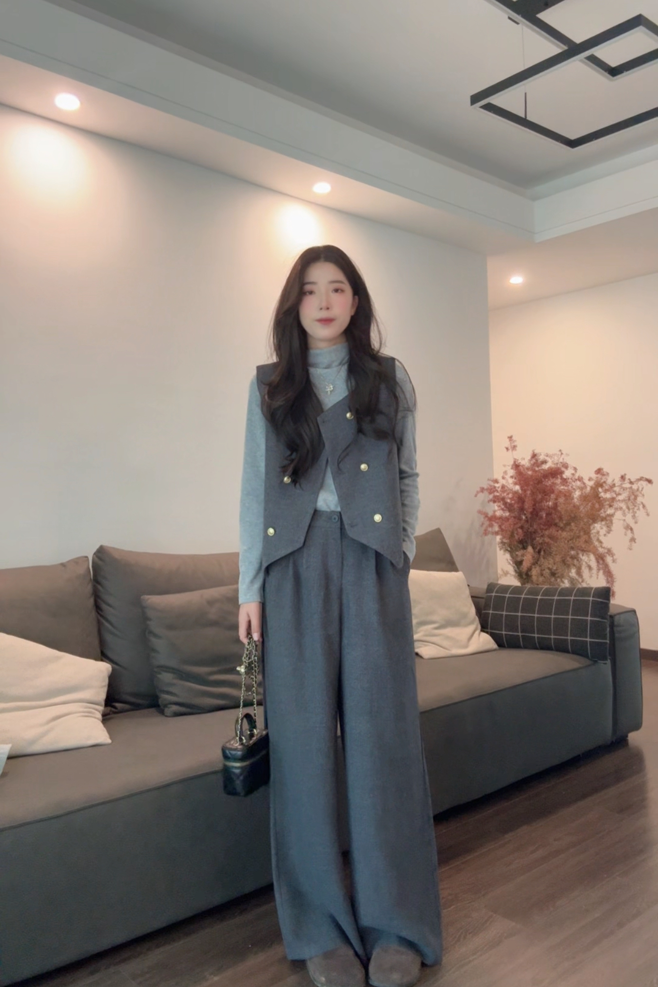 Y1X8820-马甲针织打底衫直筒裤三件套女秋高级感显瘦气质洋气时尚