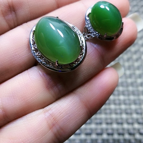 和田玉银S925镶嵌戒指