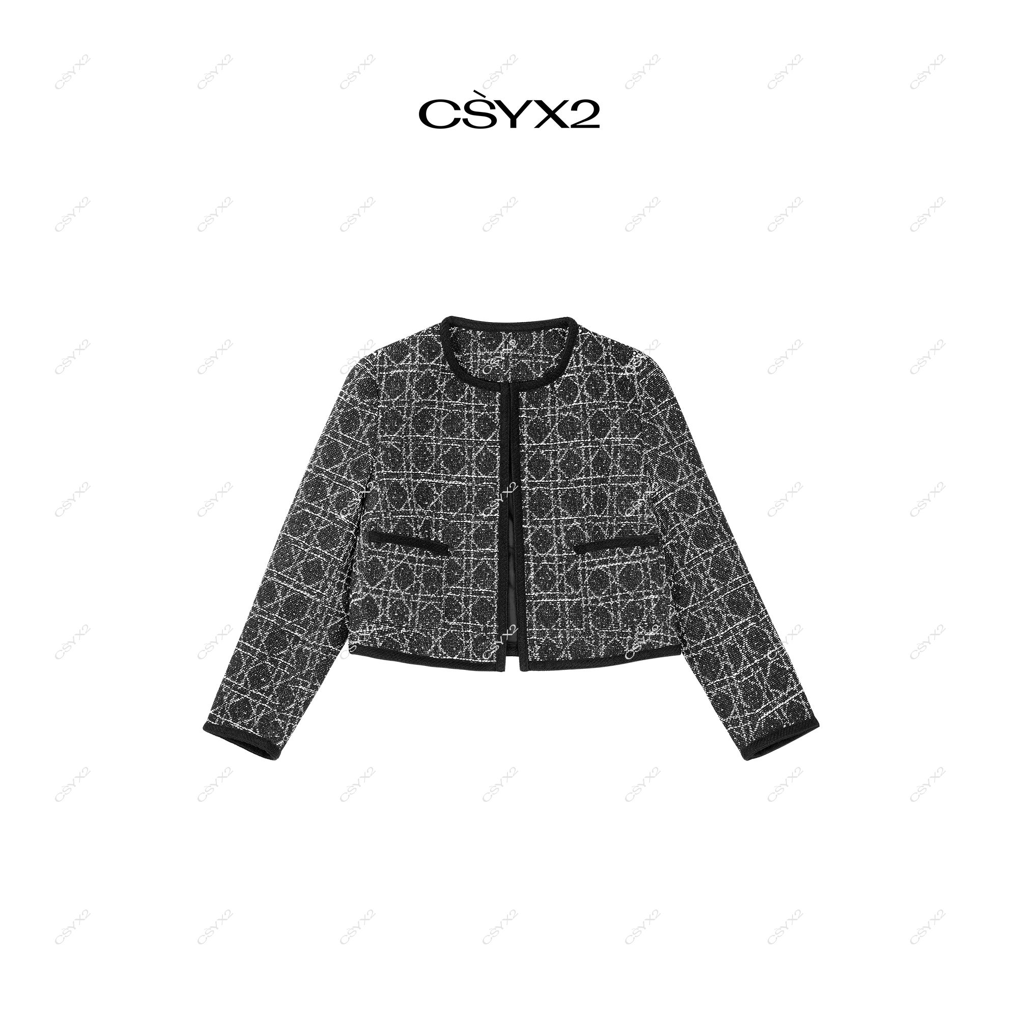 CsyX2-2025S/S早秋新款小香风格子裁线缝边工艺设计短外套S11178