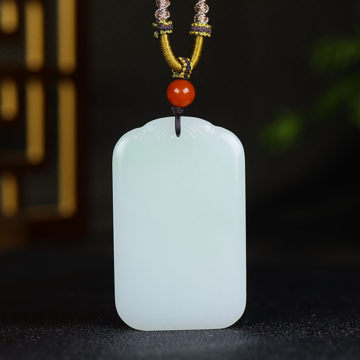 122932和田玉白玉飘翠平安牌挂件