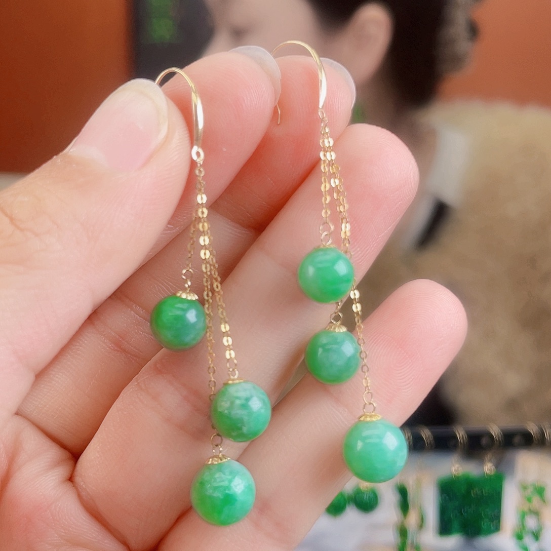 翡翠18K金镶嵌耳饰