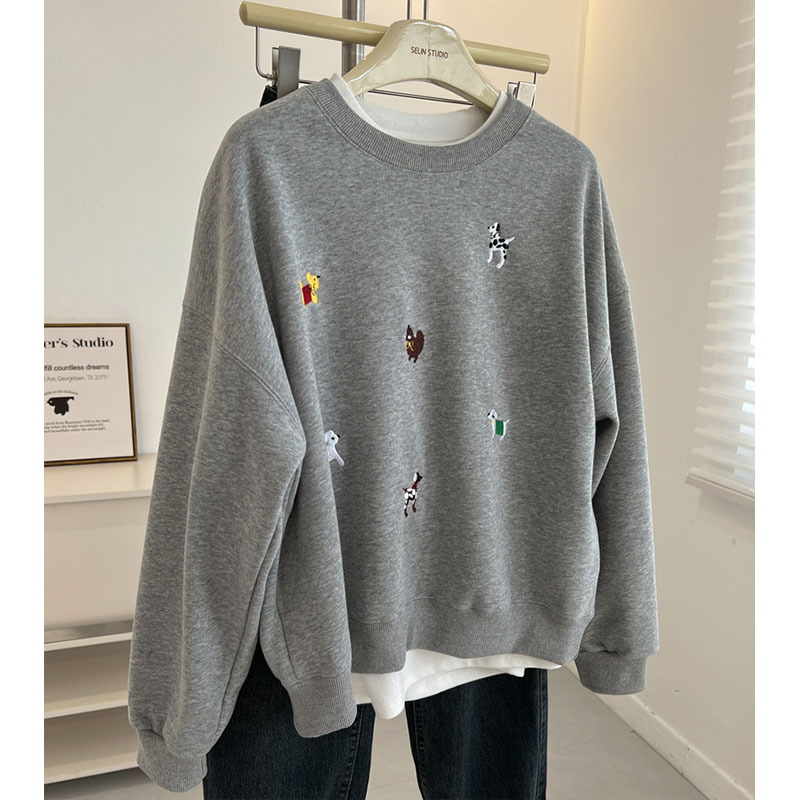 卫衣女秋冬200斤胖mm圆领套头大码韩版卡通刺绣减龄加绒加厚上衣