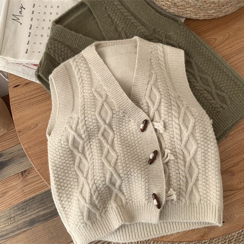 洋气春秋款背心马甲韩风手工马甲开衫儿童毛衣童装单针织英伦风