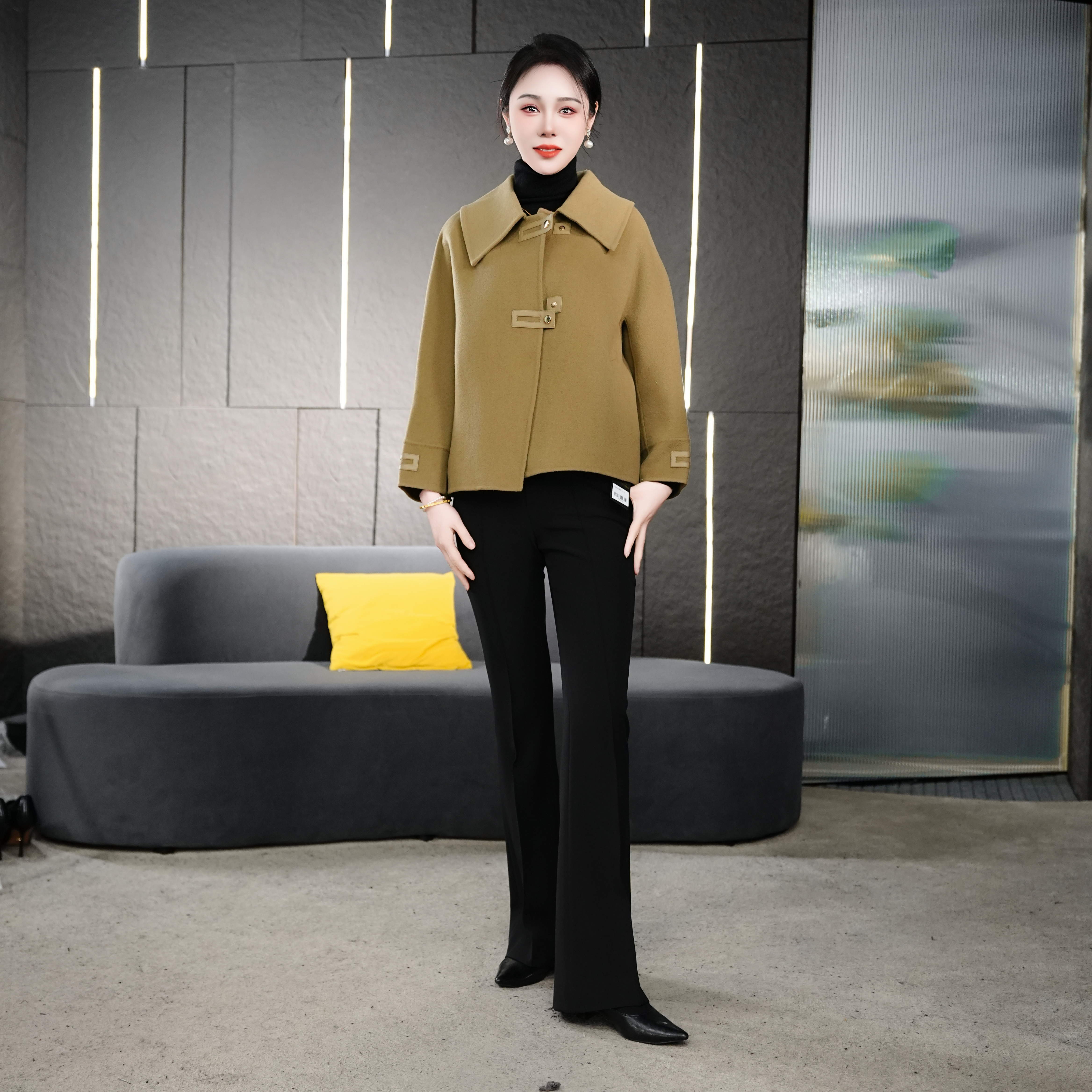 Falaibang/法莱邦23008咸菜绿羊毛大衣