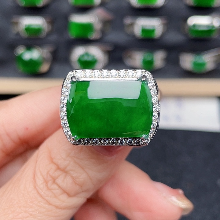 翡翠戒指银S925镶嵌编号2186没运费险